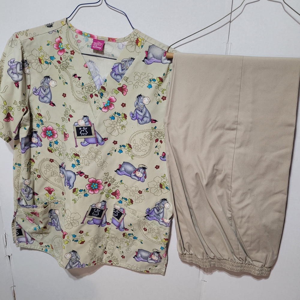 SB Scrubs Kids Pajama Set with Elephant and Floral Print - Cream and Beige